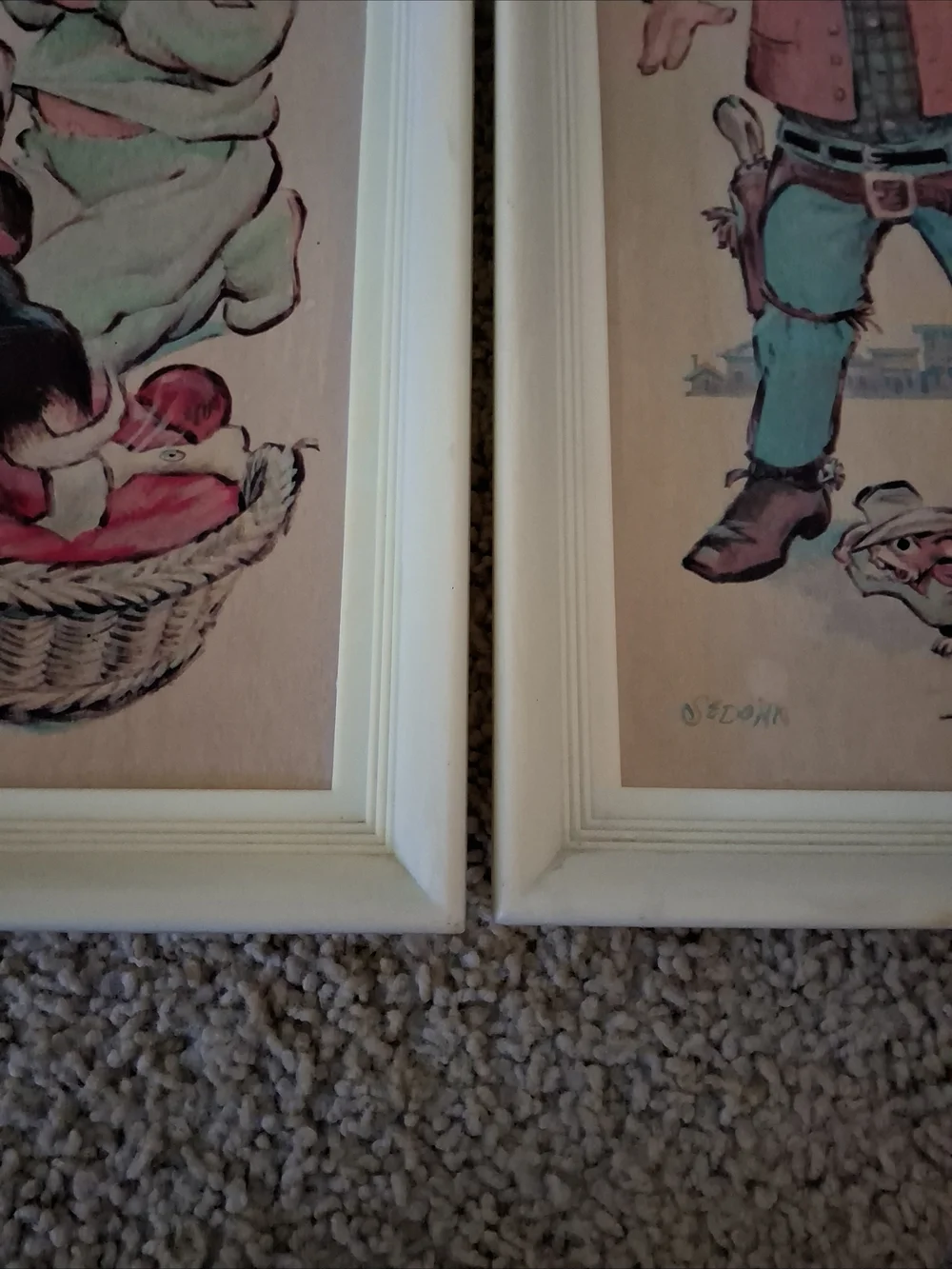 1970’s Two Sedona Framed Prints: Boy Cowboy and Boy Praying w/Puppy 16.5
